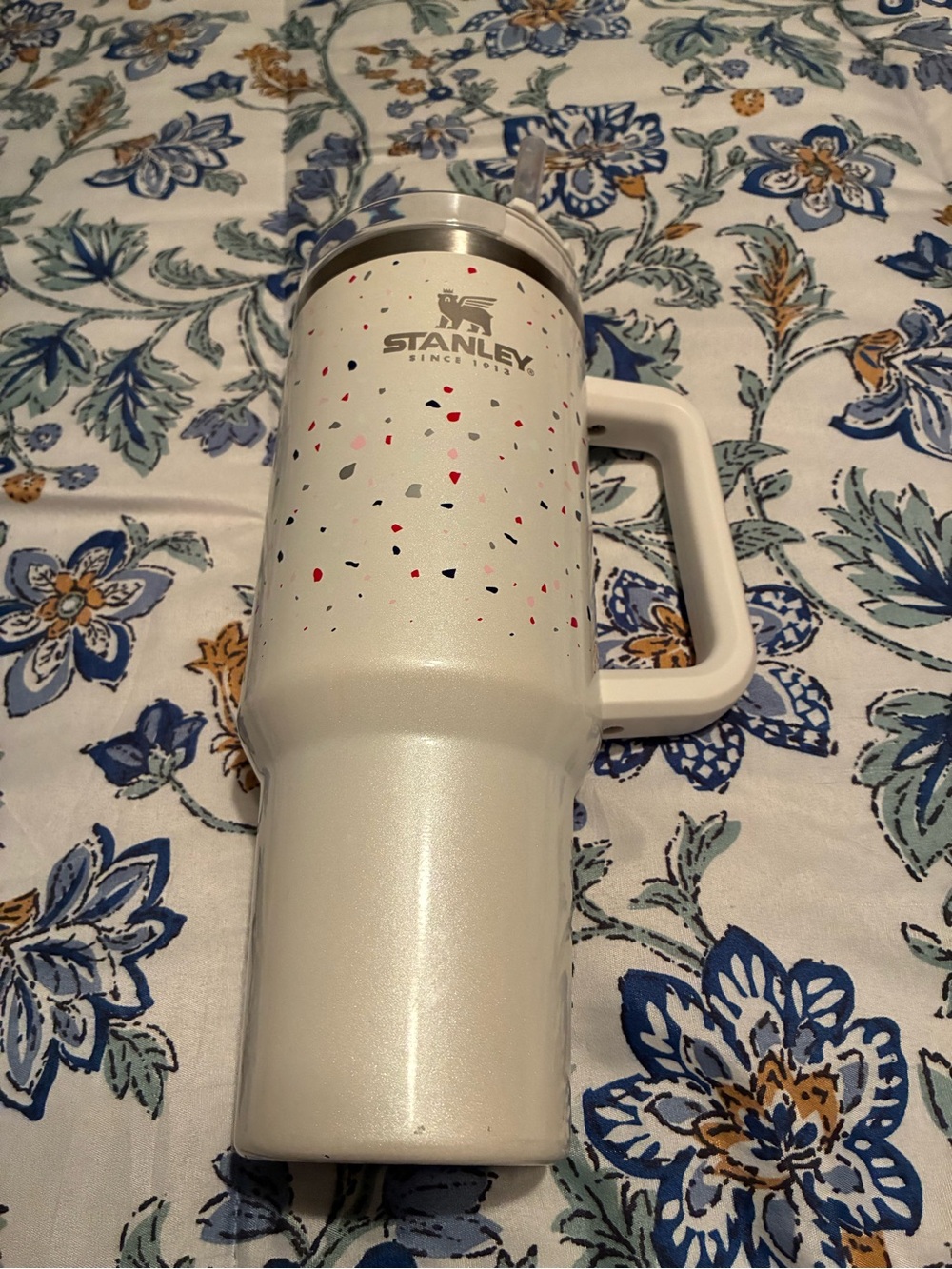 Stanley White Speckled Insulated Travel Mug with Handle